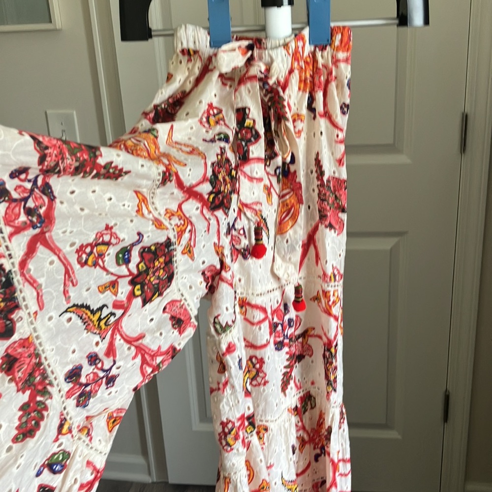 Z&L Eyelet Floral Wide Leg Pants S Boho Beach Cover Up Resort Summer size S